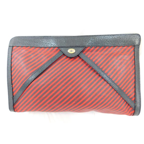 Authentic Vintage Gucci Rigate Navy Blue Red Stripe Clutch Bag - Picture 1 of 12